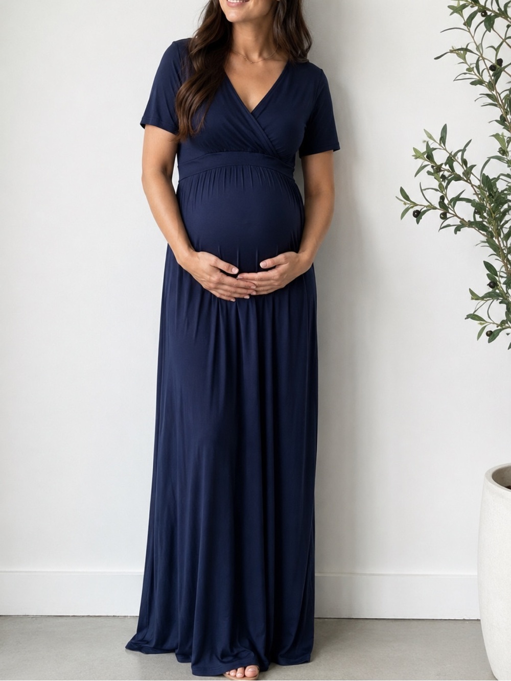 Navy Maternity Maxi Dress - Comfortable Wrap Style